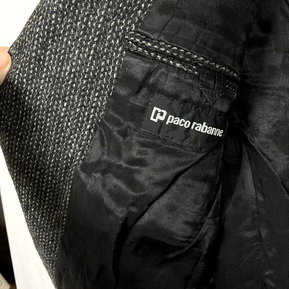 Paco Rabanne Mens 100% Wool Tweed 42R Gray Sport Coat Blazer Jacket Structured - Picture 2 of 13